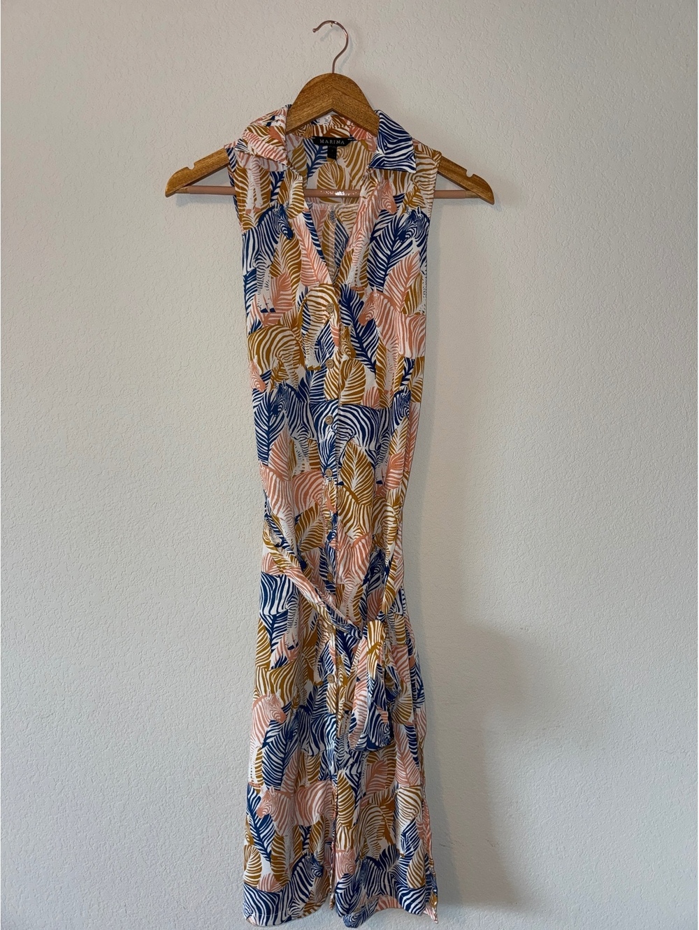 Size 8 Women’s Marina Dress Multicolored Zebra Print Collared Front Tie